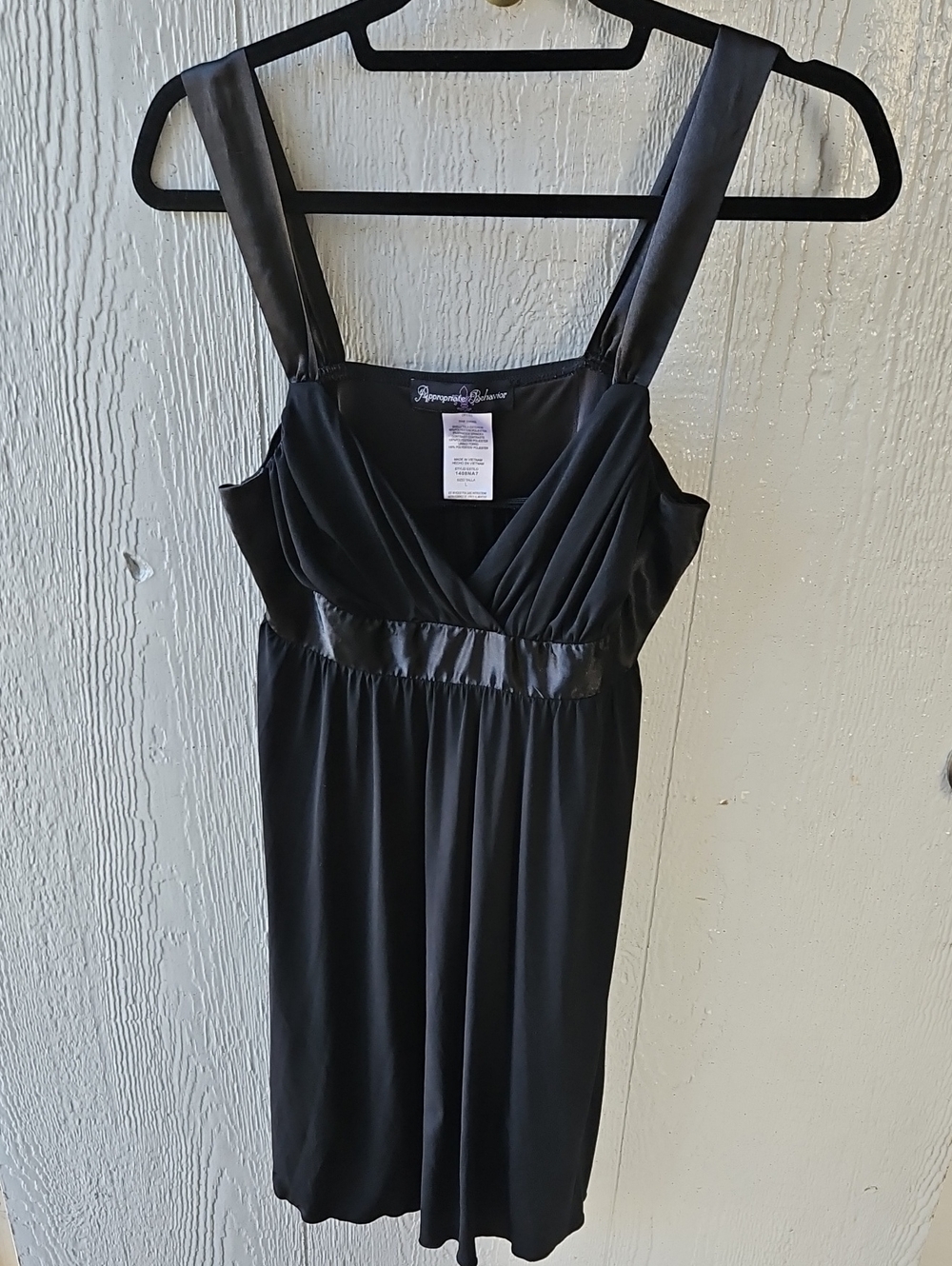 Elegant Black Empire-Waist Mini Dress with Satin Accents